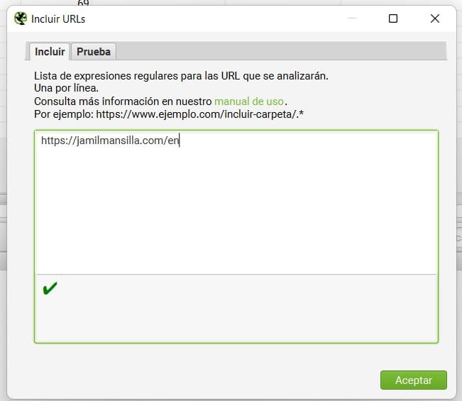 configuracion incluir screaming frog