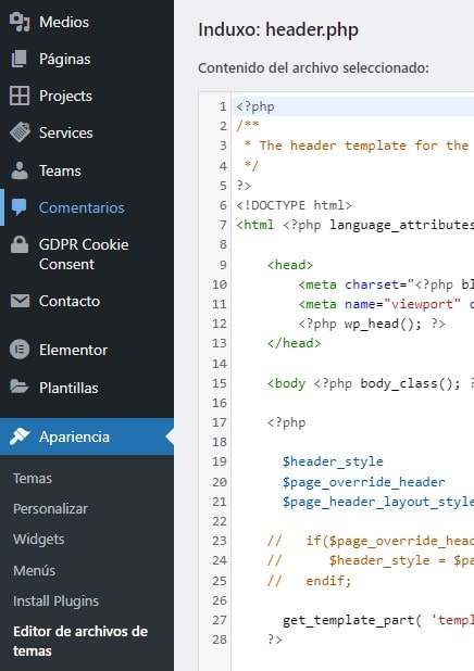 donde encontrar header.php
