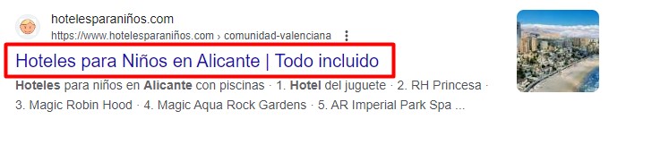 Ejemplo de título SEO en un hotel