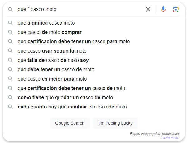 Ejemplo de sugerencias en Google