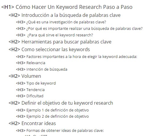 Ejemplo de estructura de encabezado óptima