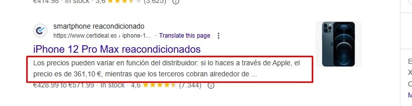 Metadescription ficha de producto