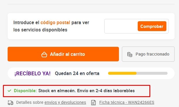Incluir disponibilidad en la ficha de venta
