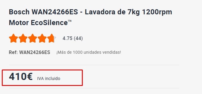 Ejemplo de cómo mostrar el precio en una ficha de venta