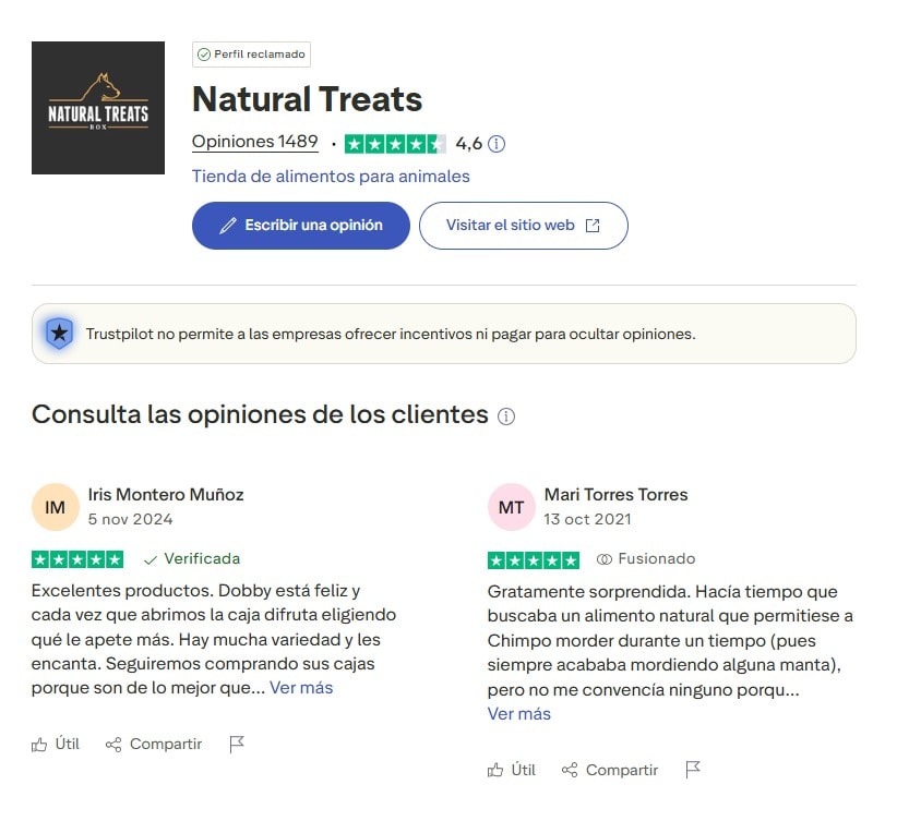 Ejemplo de marca con reseñas en Trustpilot