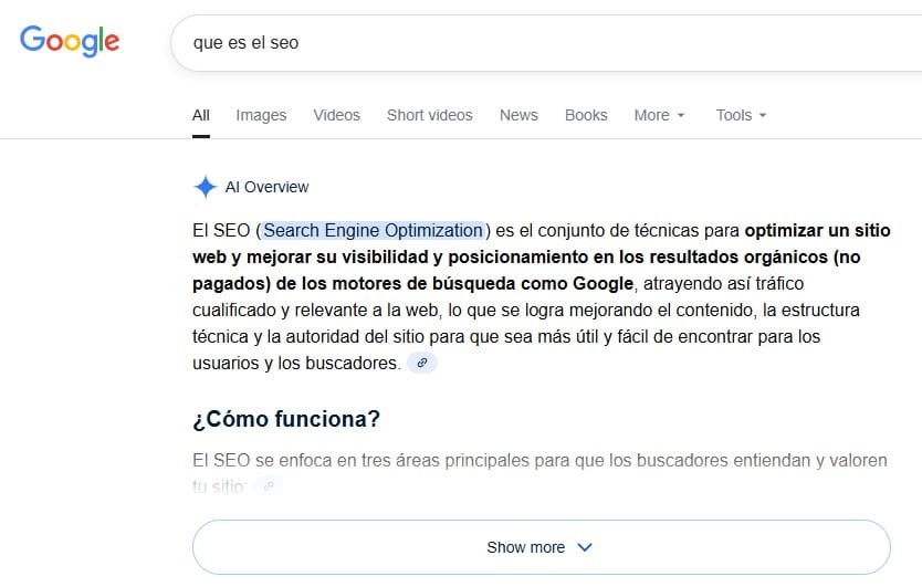 Ejemplo de respuesta AI Overview