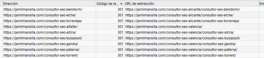 Detectar enlaces 301 con Screaming Frog