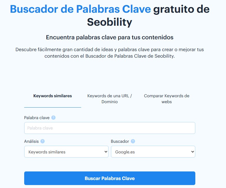 Página de inicio de Seobility