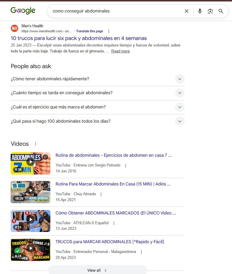 Ejemplo de resultado de tipo texto en Google