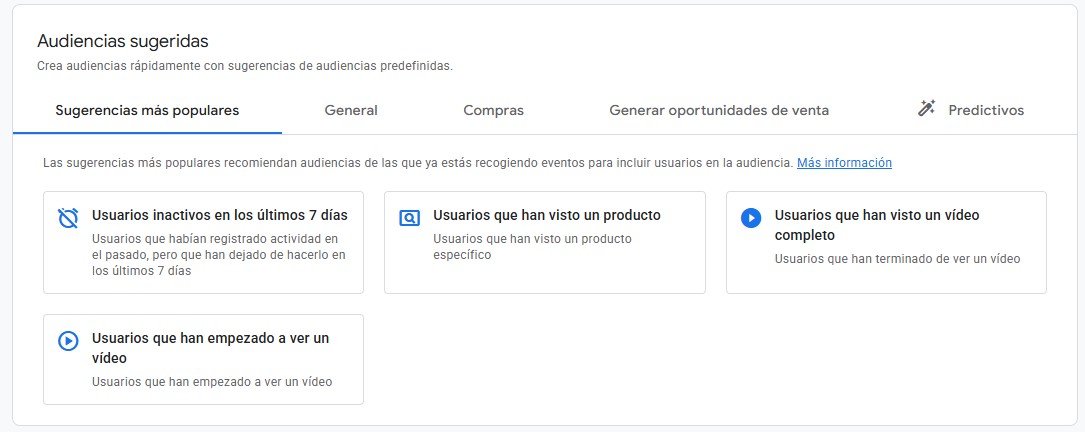 Métricas predictivas en el creador de audiencias de GA4
