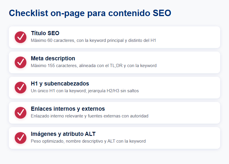 Checklist on-page para contenido SEO
