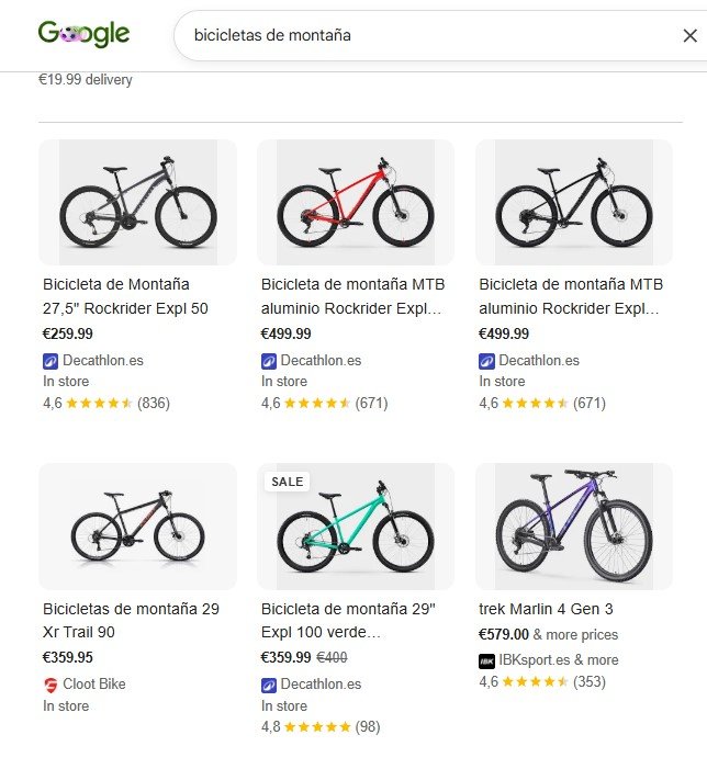 Ejemplo de resultado tipo listado de productos