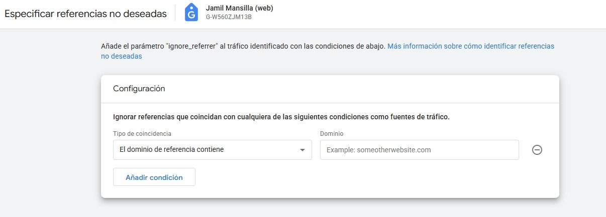 Excluir dominios de las referencias en Google Analytics 4