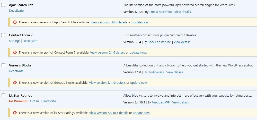 Lista de plugins pendientes de actualizar en WordPress