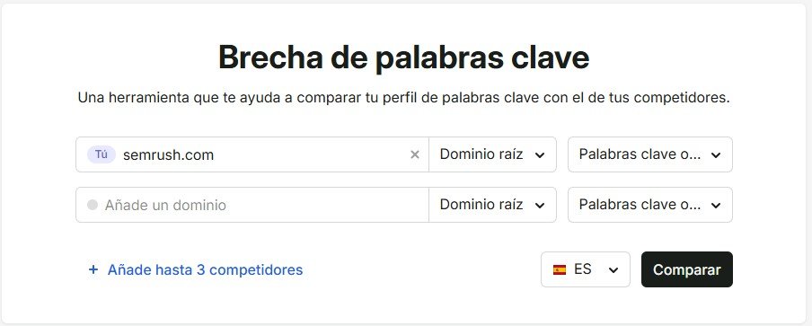 Comparativa de keywords entre dominios en Keyword Gap