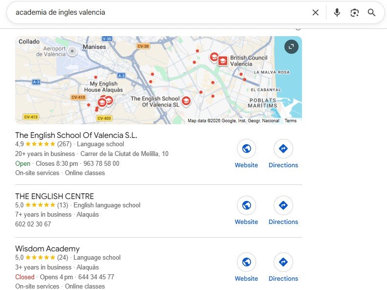 Pack local de Google en una búsqueda geolocalizada