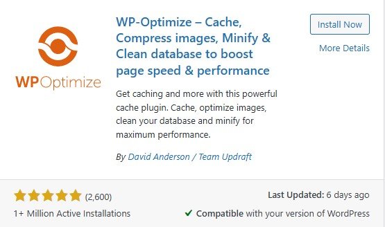 Ficha del plugin WP-Optimize en el repositorio de WordPress
