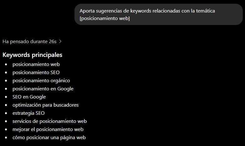 Sugerencias de keywords generadas con ChatGPT