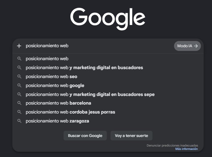 Autocompletado de Google con sugerencias de palabras clave