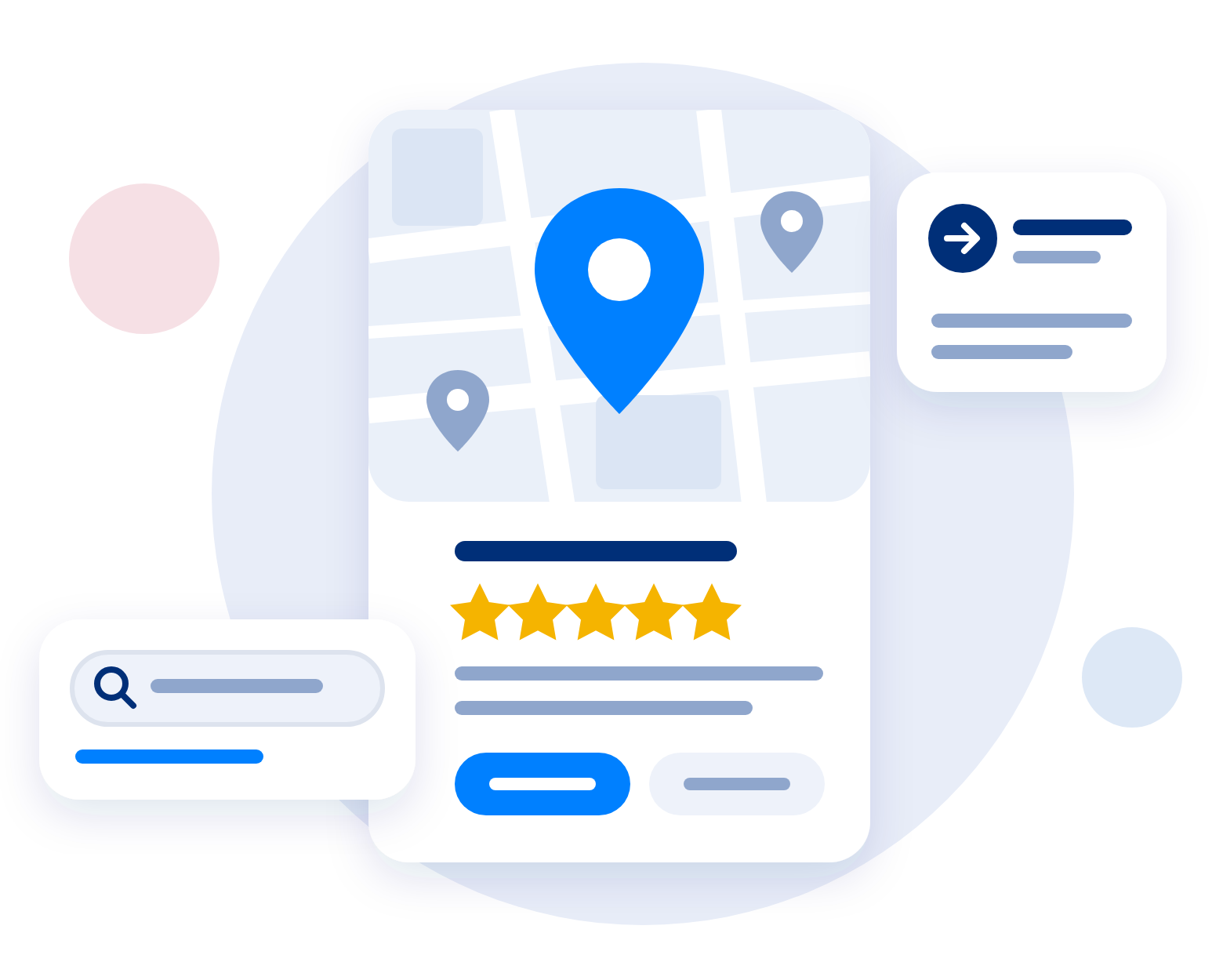 Mapa con la ubicación de un negocio local y su ficha con reseñas en Google